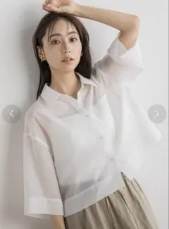 M*♪様 さらさらシアークロップドシャツ≪洗濯機で洗える≫ （オフホワイト）のサムネイル