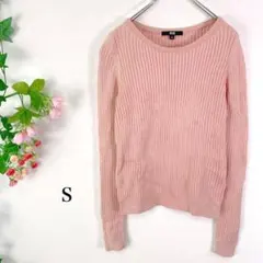 ユニクロ　カシミヤ混合リブニット(S)ピンク　カシミア　伸縮性あり　無地　春秋