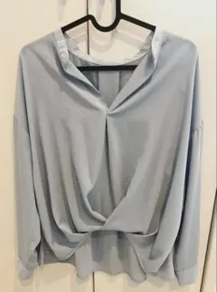 ★水色 ドレープデザイン 長袖シャツ