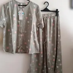 パジャマ　グリーン　クマさん＆ドット柄　Ｍ～Lサイズ