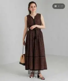 グリーンレーベルリラクシング　インド製　マキシ丈ワンピース　F