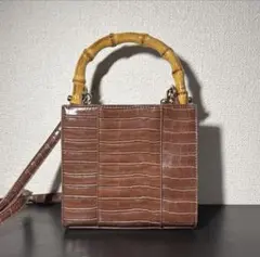 【極美品】Chico クロコ型押し バンブーハンドルバッグ 2way ブラウンのサムネイル