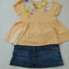 110 サムシング　デニム　スカート　オレンジ　半袖　Tシャツ