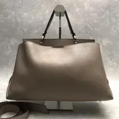 ★美品★バーニーズニューヨーク 2WAY レザーハンドバッグ シボ革 ベージュ