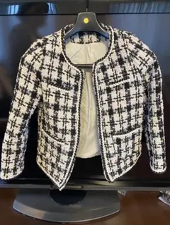 ノーカラーチェックジャケット
