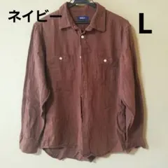 ネイビー　ネルシャツ　メンズ　L　ブラウン　茶色　長袖　おしゃれ　シンプル