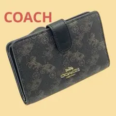 COACH コーチ 二つ折り財布 レザーブラウン　ホースキャリッジ柄