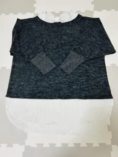 ダークグレー レイヤードニット 長袖