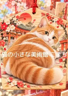 開運アート〈一枚限りの作品〉紅梅の社に憩う猫、福を招く春景