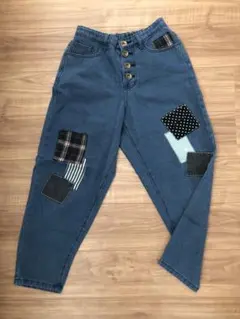 パッチワークデザイン デニムパンツ