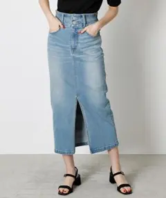 AZUL by moussy ハイウエストスリットデニムスカート ライトブルーS