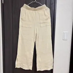 リブワイドパンツ アイボリー イージーパンツ
