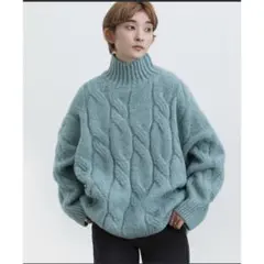ミントグリーン ケーブル編みセーター Fサイズ