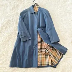 バーバリー　ステンカラーコート　ブルー　ライナー付き　ノバチェック