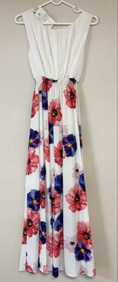 Mdeux ノースリーブワンピース 38 ホワイト/フラワー柄