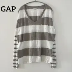 GAPギャップ【M】Vネックボーダー薄手ニットソー オシャレ カジュアル