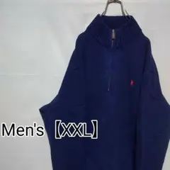 U78【US輸入】ラルフローレン　ハーフジップセーター【メンズXXL】ネイビー