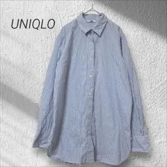 UNIQLO/ユニクロ☆ストライプシャツ　ブルー　定番　オフィス　Lサイズ