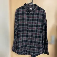 UNIQLO XL ネイビー系チェック 長袖シャツ