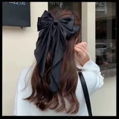 黒 リボンバレッタ 大きめ ヘアアクセ 推し活 推し色 コンサート ライブ 髪留