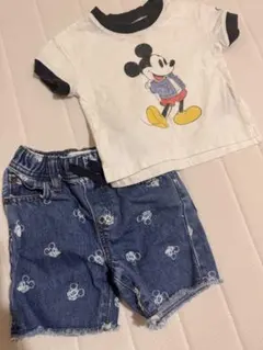 babygap ミッキー デニムショートパンツ, Tシャツ2点セット