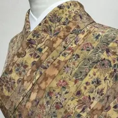 茶系の小紋着物【濡れ書き風の花模様】　K09