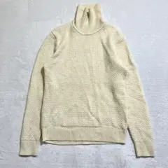 ユニクロ/タートルネックニット/畦編み/厚手/ウール混/生成り/アイボリー/M