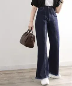 CLASSICAL ELF 裾フリンジ セミフレア デニム パンツ　S