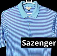 ヴィンテージ M L 総柄 ボーダー 青 ブルー 柄 ポロシャツ