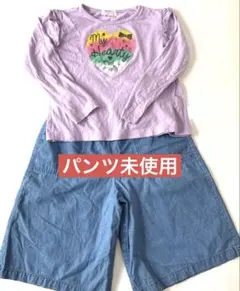 ユニコーン&ハート長袖カットソーとデニムショートパンツセット　120