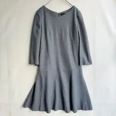 美品　アンタイトル　レディース　ウール混　七分袖　ワンピース　グレー　2
