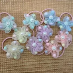 パステルカラー 花型ヘアゴム 10個セット