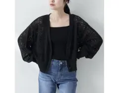 アースミュージック＆エコロジー ラッセルレースカーディガン ブラック