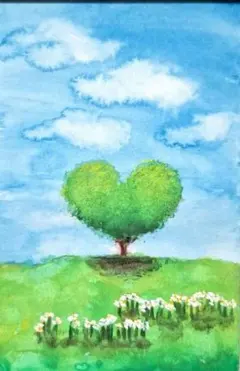 ♡　ハガキサイズver.　フレーム入り　原画　手描き　水彩画　風景画　自然の絵