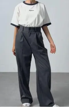 【forksy.】センタープレス ハイウエストストレートスラックスパンツ