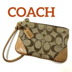【正規品】コーチ シグネチャーキャンバス ポーチ ベージュ×ブラウン