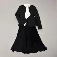 【プラステ】セットアップ　ノーカラージャケット プリーツスカート ブラック　S