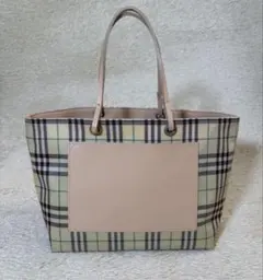 BURBERRY LONDON イタリア製　チェックxレザー トートバッグ