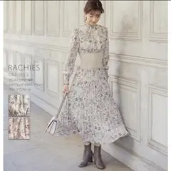 新品✨トッコクローゼット　シャーリングフラワープリントプリーツワンピース