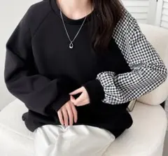 ABITOKYO スウェット　異素材切替段ボールスウェットプルオーバー　ブラック