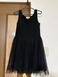 ノースリーブ ミニワンピース L 黒 フレア 2段チュール
