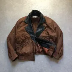 ヴィンテージ 80s～90s 2トーン レザーボンバージャケットショート丈