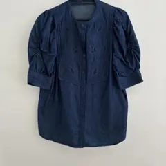 Rirandture デニム刺繍ブラウス 半袖 ネイビー サイズ2のサムネイル