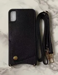 iPhoneXsMax ブラック黒色 レザーソフトケース&ストラップセット