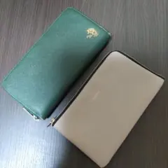 【中古品】金運長財布 グリーン ゴールドロゴ小物ケース２点セットのサムネイル