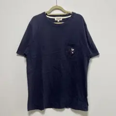 【PEANUTS】スヌーピー　ワンポイント　刺繍　Tシャツ 紺　L