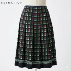 ESTNATION bie チェック柄プリーツスカート 日本製 レトロ ひざ丈のサムネイル