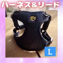 紺色　リード＆ハーネス　調整可能　脱着簡単　散歩　お出かけ　犬猫　丈夫　軽量　L