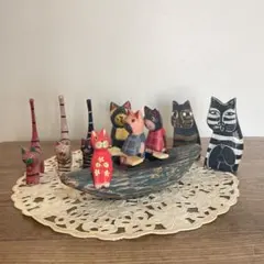 猫の木製置物セット