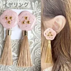 【和装にオススメ♪】ちゅるん♪ピンク　水引イヤリング